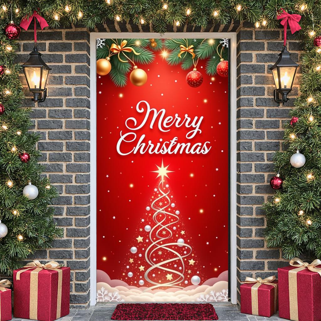 Xmas Backdrop Festive Pattern Holiday Background Christmas Decor Banner Gold Ornaments Festive Display For Christmas Eve Holiday