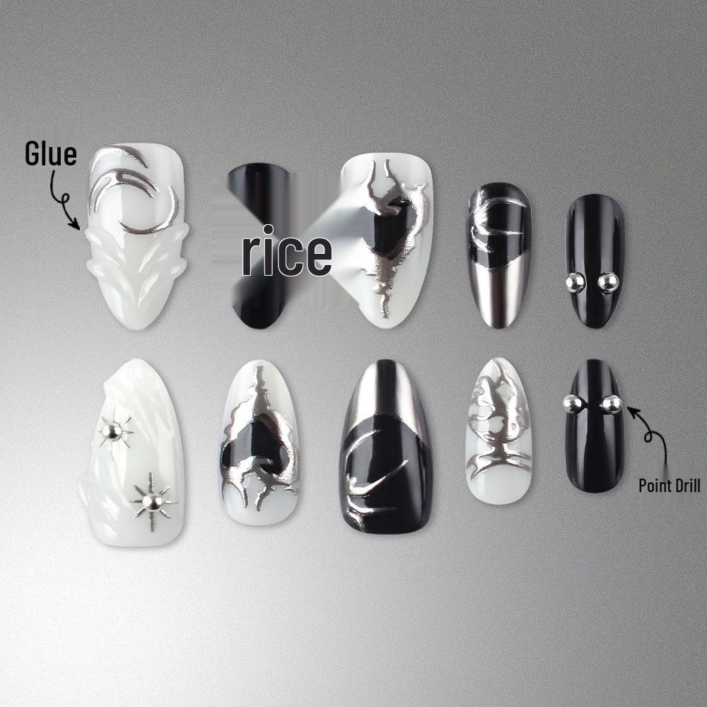 Almond Rhinestone Gold Foil Nails: Glossy 3D Metal Resin, Cool Manicure Set - 30 Pieces
