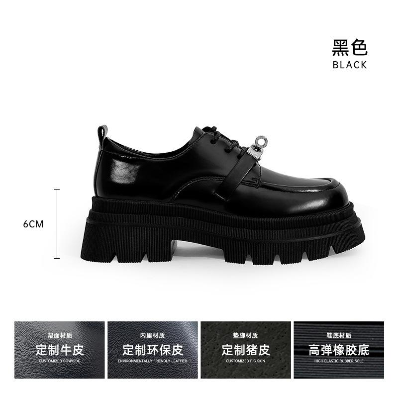 

Cowhide version~ platform small leather shoes women s 2025 new lock lace-up British style small height-increasing loafers 40