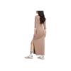 adidas Originals Adicolor Classics Casual Long Side Slit V-Neck Three-Quarter Sleeve Dress Women Dresses Shadow-Brown JX5193