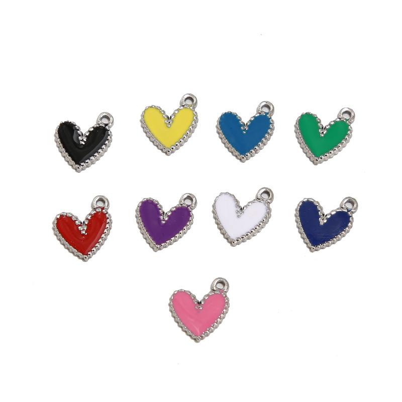 10pcs Gold Plated 10*12mm Stainless Steel Charm Enamel Heart Pendants Mixed Accessories For DIY Necklaces Making Findings