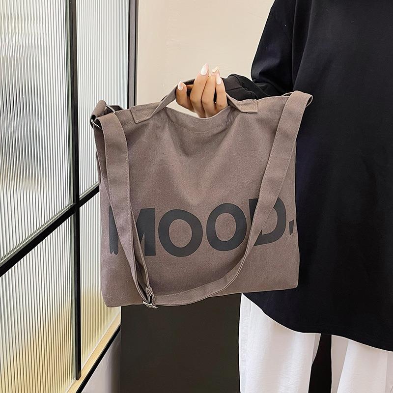 Canvas Bag Women Shoulder Crossbody Bag Letter Print Cloth Bag College Student Class Tutoring Artistic Minimalist Large Capacity