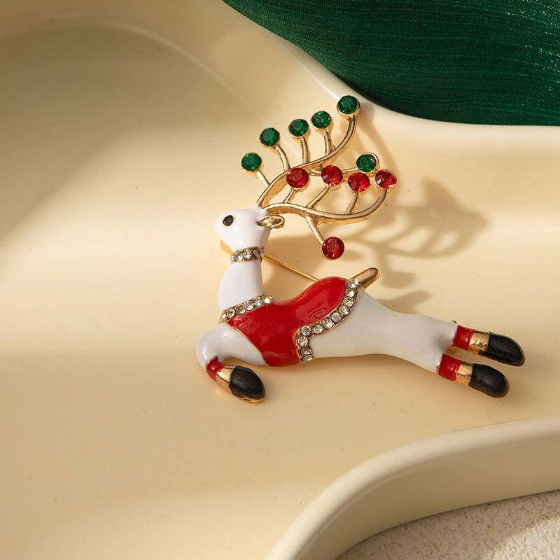Charming Cartoon Christmas Elk Brooch with Bells & Rhinestones
