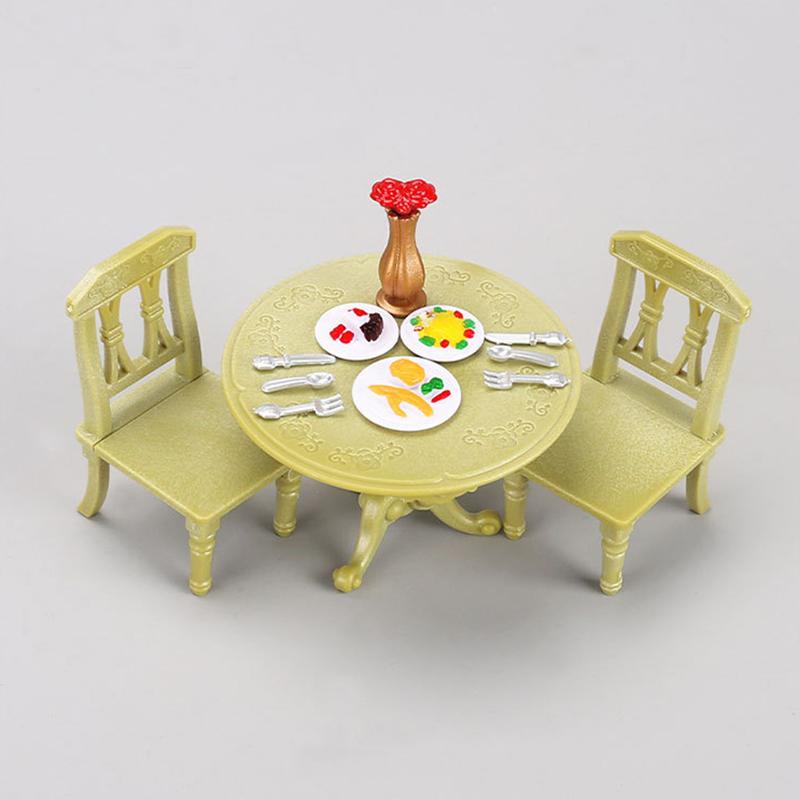 1/12 Puppenhaus Miniatur Doppel Tisch Stuhl Runder Tisch Set Möbel Holz Esstisch Stuhl Simulation Puppenhaus Modell Spielzeug