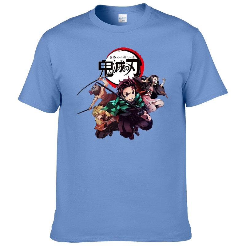 Printed Demon Slayer Kimetsu No Yaiba T-shirt Men's Harajuku 100% Cotton Tee Short Sleeve T Shirt Summer Clothes Homme Tops F171