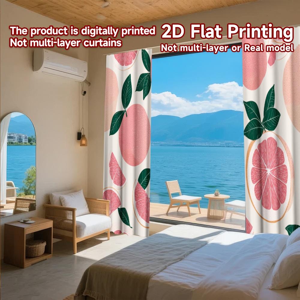 Set Of 2 Minimalist Flat Printing Curtains Without Rod Fruit Pattern Leaves Easter Festival Versatile Fabric Curtain Polyester