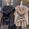 Korean Style Lazy Street Style Blue Faux Fur Coat Women's Hat Integrated Velvet Material Coat Pure Color Regular Type