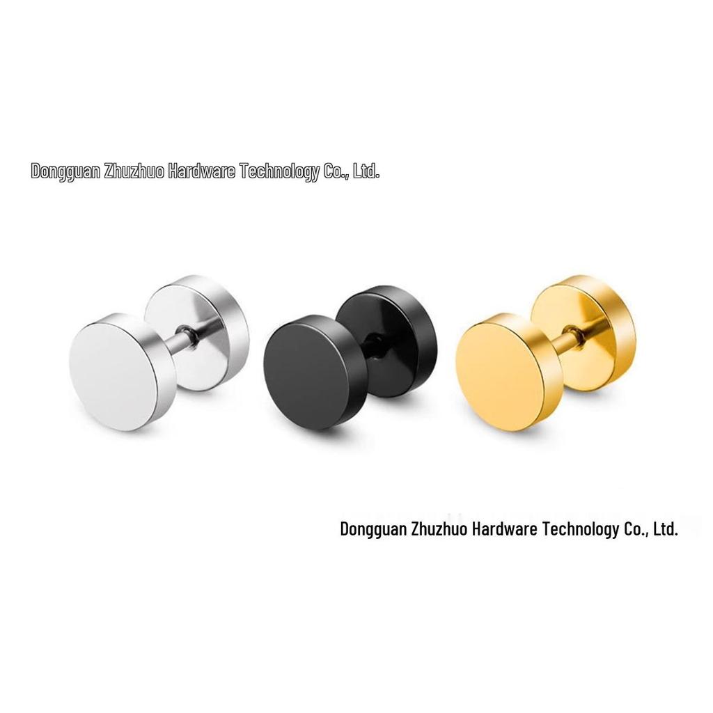 Men's Black Titanium Steel Dumbbell Earrings - Hip Hop Style