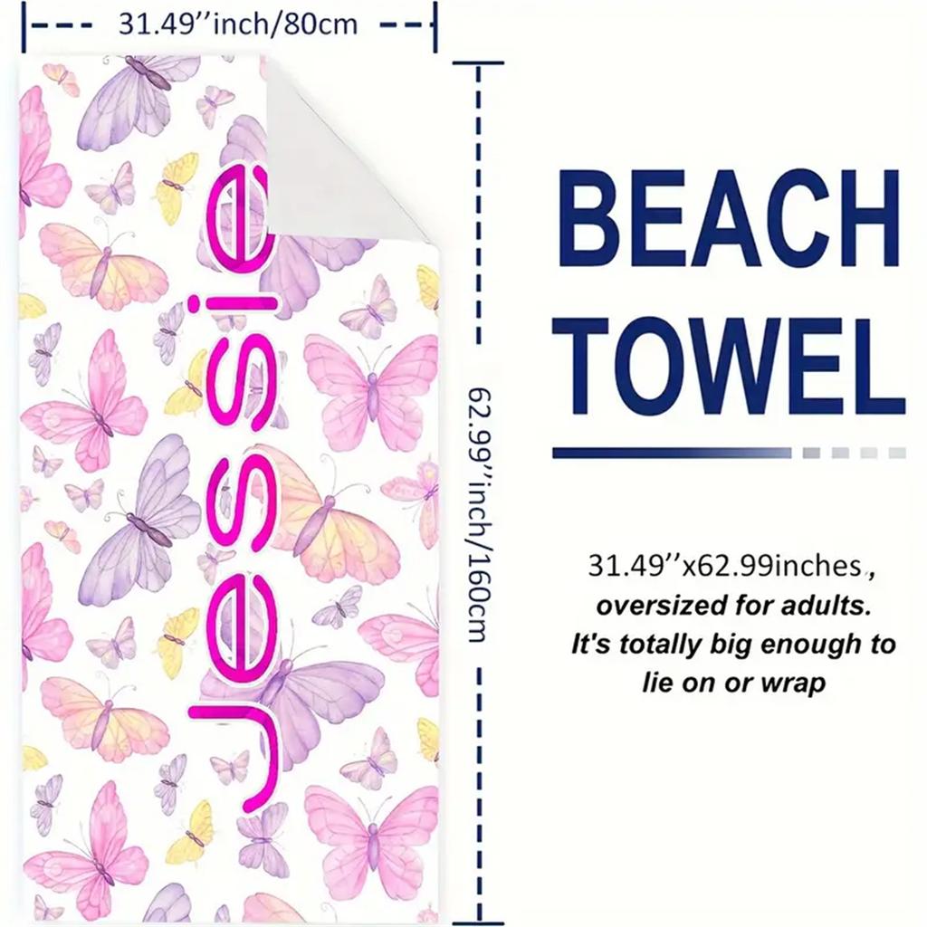 Custom Name Beach Towel For Mom Mother's Day Bath Towel With Name Pink Butterfly Pool Towel Microfiber Towel 2024 New Brand