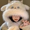 Cute Winter Lamb Plush Hat with Integrated Scarf