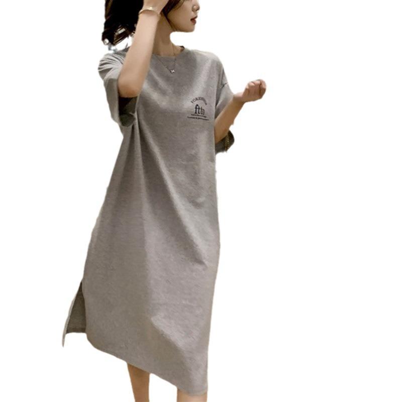 Women's Plus Size Summer T-shirt Dress: Loose Over-the-Knee Slit Skirt & Long Top Base Layer