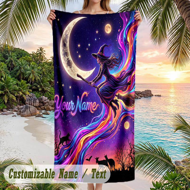 Witchcraft Theme Beach Towel Personalized Custom Name & Text Soft Quick Dry Beach Towel for Swimming Travel