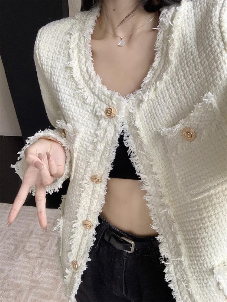 Button Up Jackets for Women Autumn Winter  Vintage New Pockets O Neck Tweed Jacket Casual Long Sleeve Chic Coats