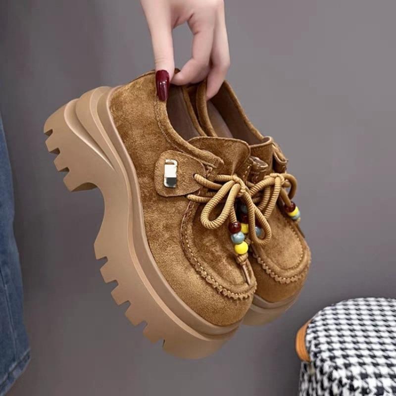 Autumn New Versatile Lace-up Retro Muffin Fashionable Soft Bottom Small Man Thick Bottom Woman