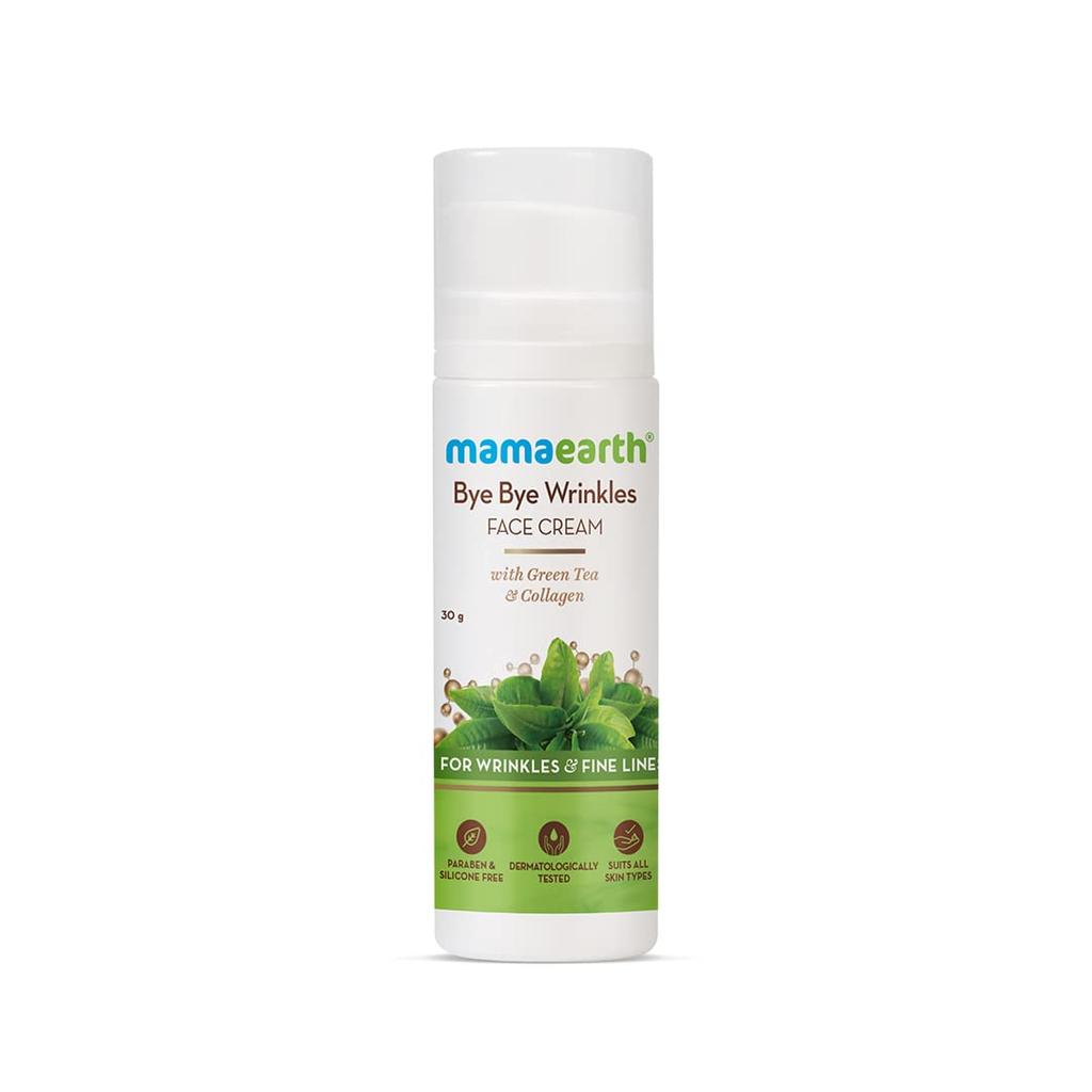 Mamaearth Bye Bye Face Cream For Women With Green Tea Collagen & Hyaluronic Acid For Fine Lines Wrinkles 30 G