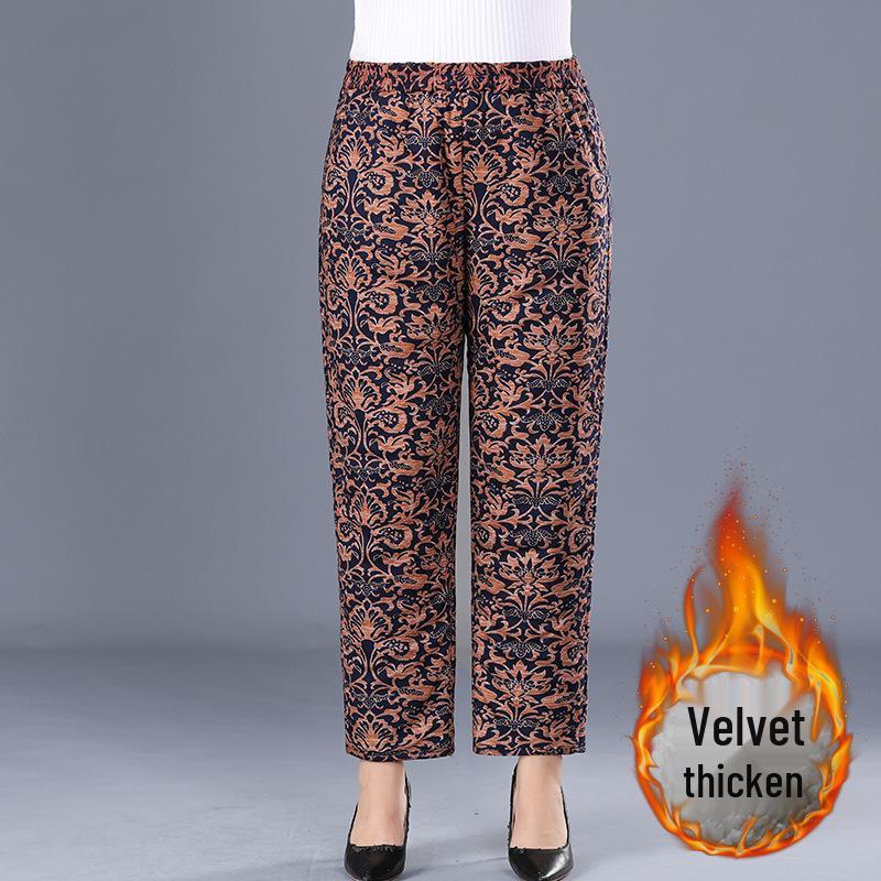 Women’s Plus Size High-Waist Fleece-Lined Cotton Pants for Winter