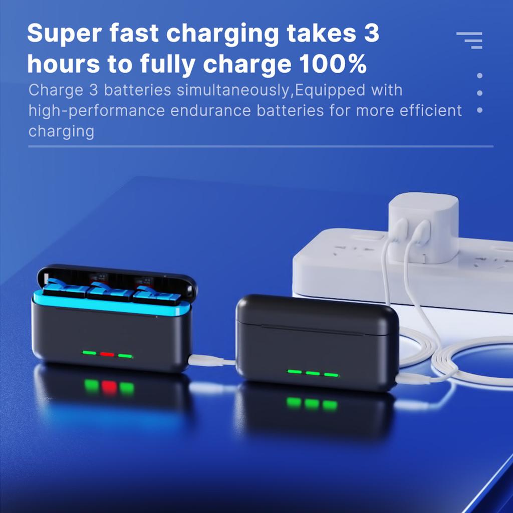 Battery Charger for GoPro Hero-13 Three-Slot Portable Storage Case with Fast Charging Function