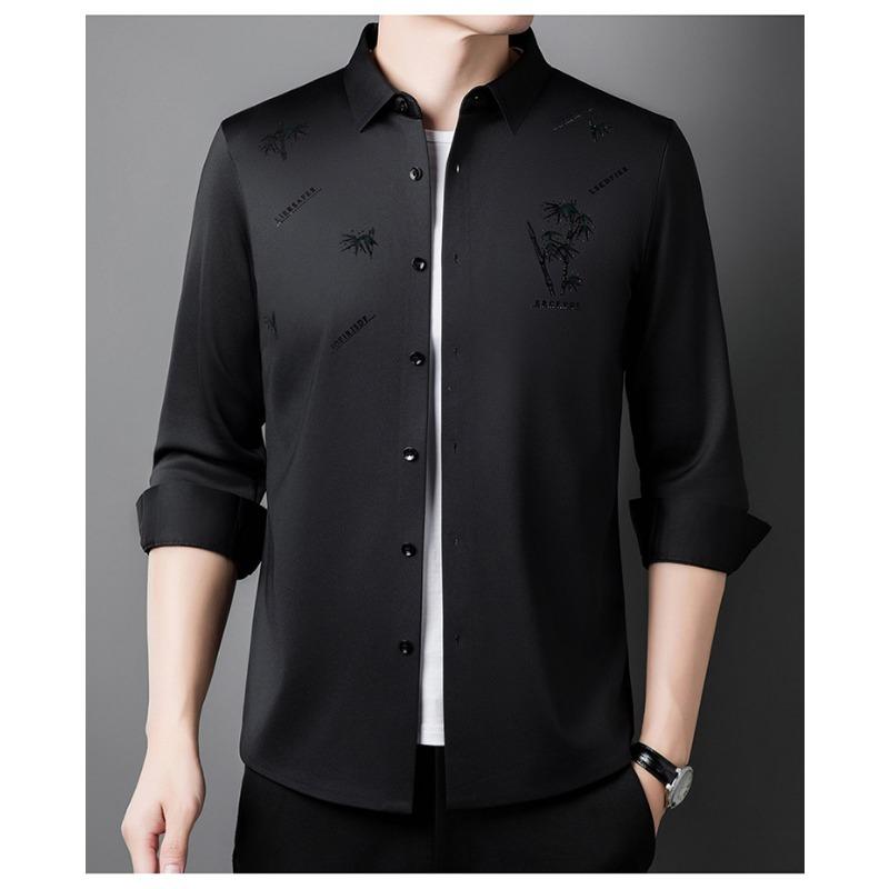 Herren dickes Samt-Hemd, Business nahtloses Hemd, knitterarm, bügelfrei, hohe Elastizität