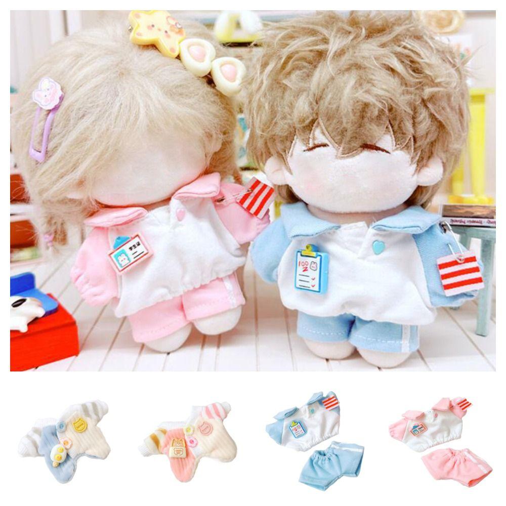 10cm Doll Clothes Blue Pink T-shirt Pants Set Gift Miniature Student Suit  Cotton Stuffed Doll