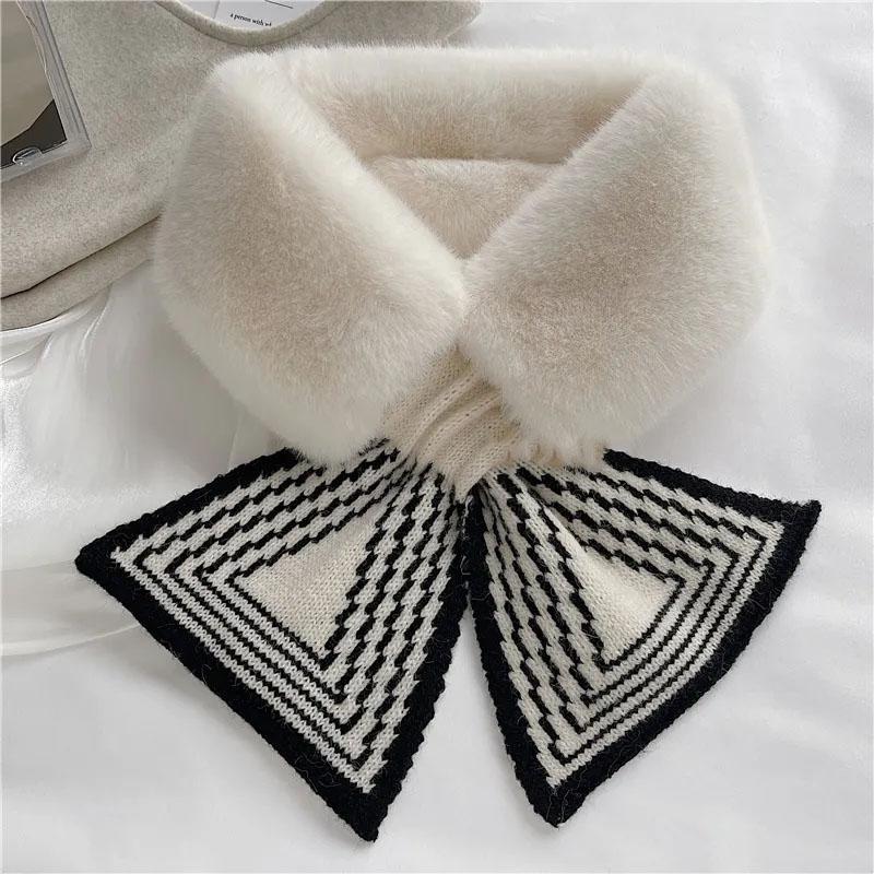 Scarf Female Autumn and Winter Hundred with Plush Faux Otter Hair Scarf Stripes Thickening Warm Neck Protection Fur Collar