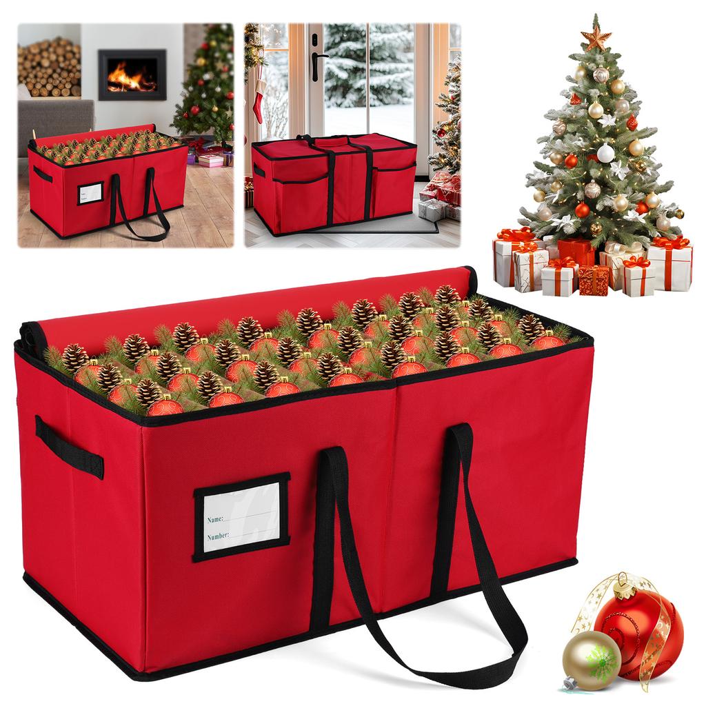 Red Oxford Christmas Ornaments Container Bin Stores Up To 128 3Inch Holiday Ornaments Xmas Decor Storage Organizer