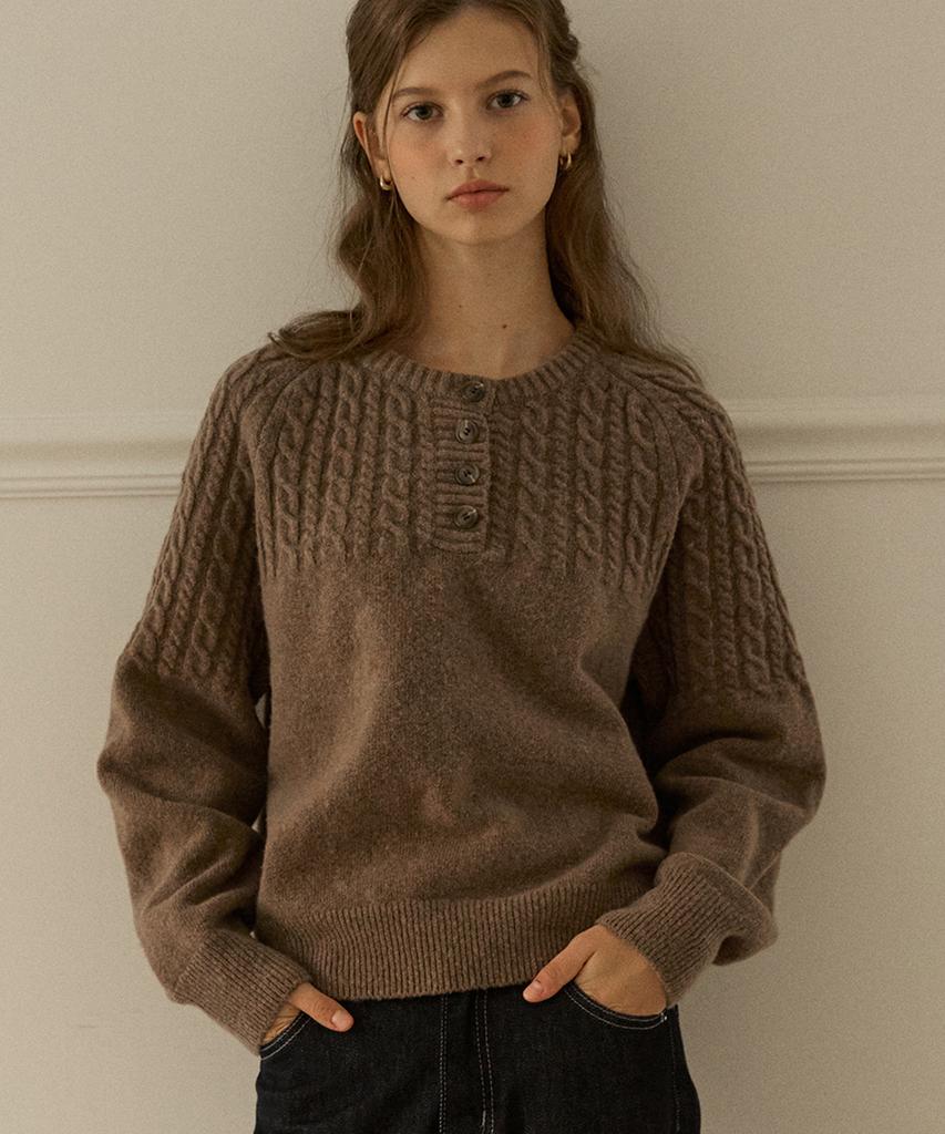 OURHOPE Button Wool Cable Knit - Brown