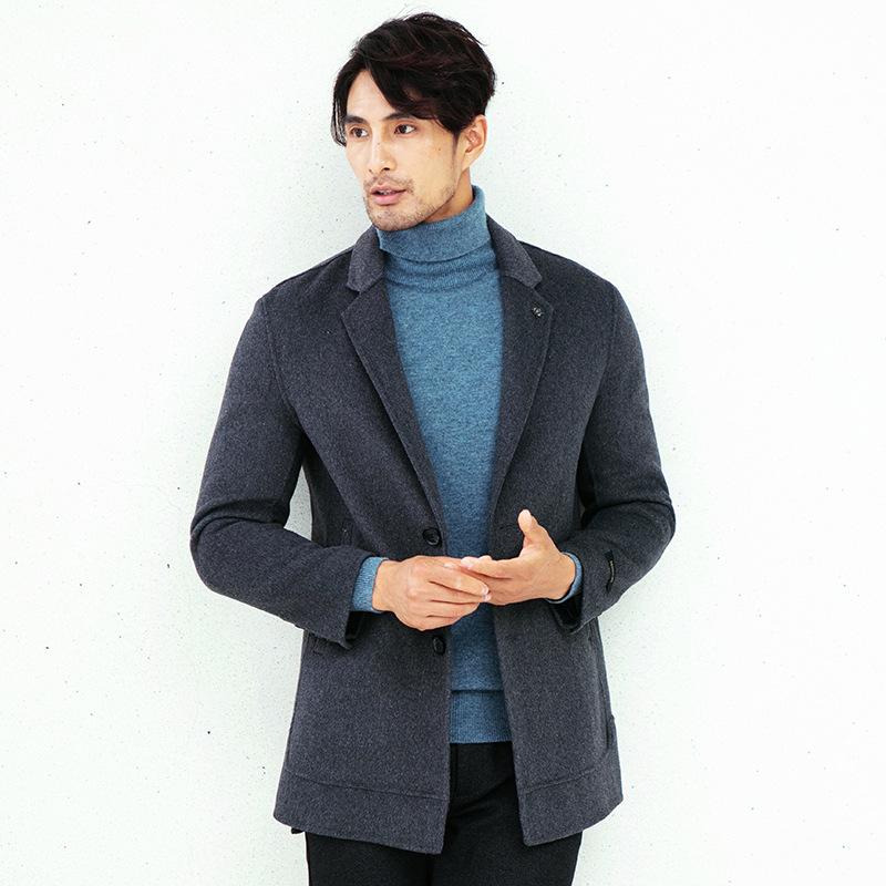 

Двусторонний шерстяной тренчкот ручной работы, молодежное деловое повседневное однобортное шерстяное пальто 190 серый