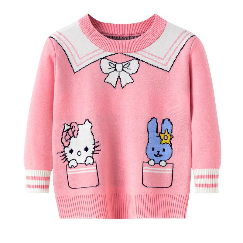 European and American autumn and winter girls' sweaters children's baby foreign cartoon pullover crew neck knitted bottoming shirt children's clothing
