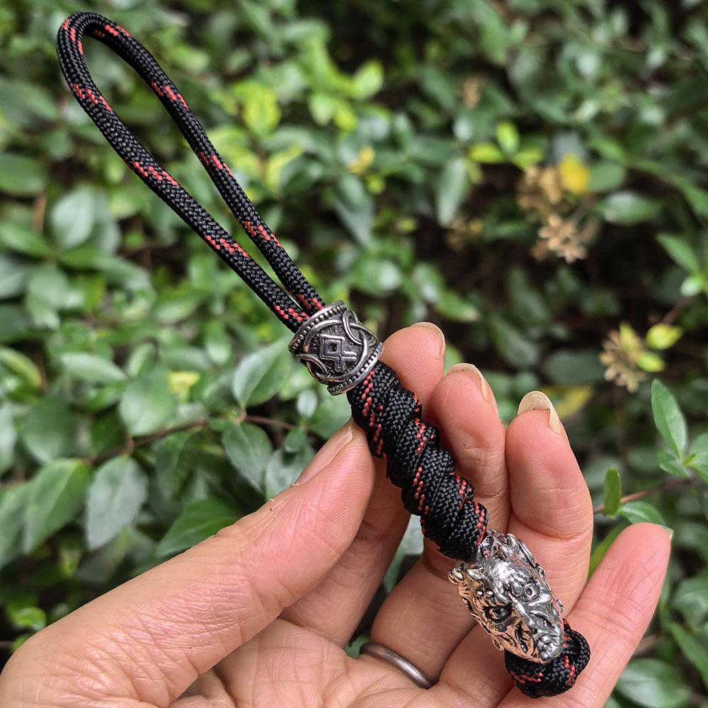 Zeven-Strands Paracord Spartan Piraat Camouflage Groen Rune Sleutelhanger