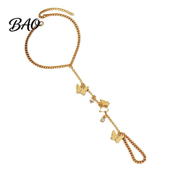 Adjustable Butterfly Bracelet Golden Hand Chain for Women, Metal Tassel Gold Tone Jewelry Women with Finger Ring, Harness Unique Ornament