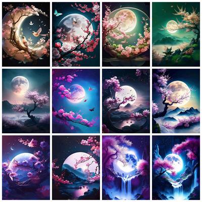 5D Diy Diamond Painting Mosaic Moon Tree Full Square Round Embroidery Cross Stitch Set Landscape Wall Decor