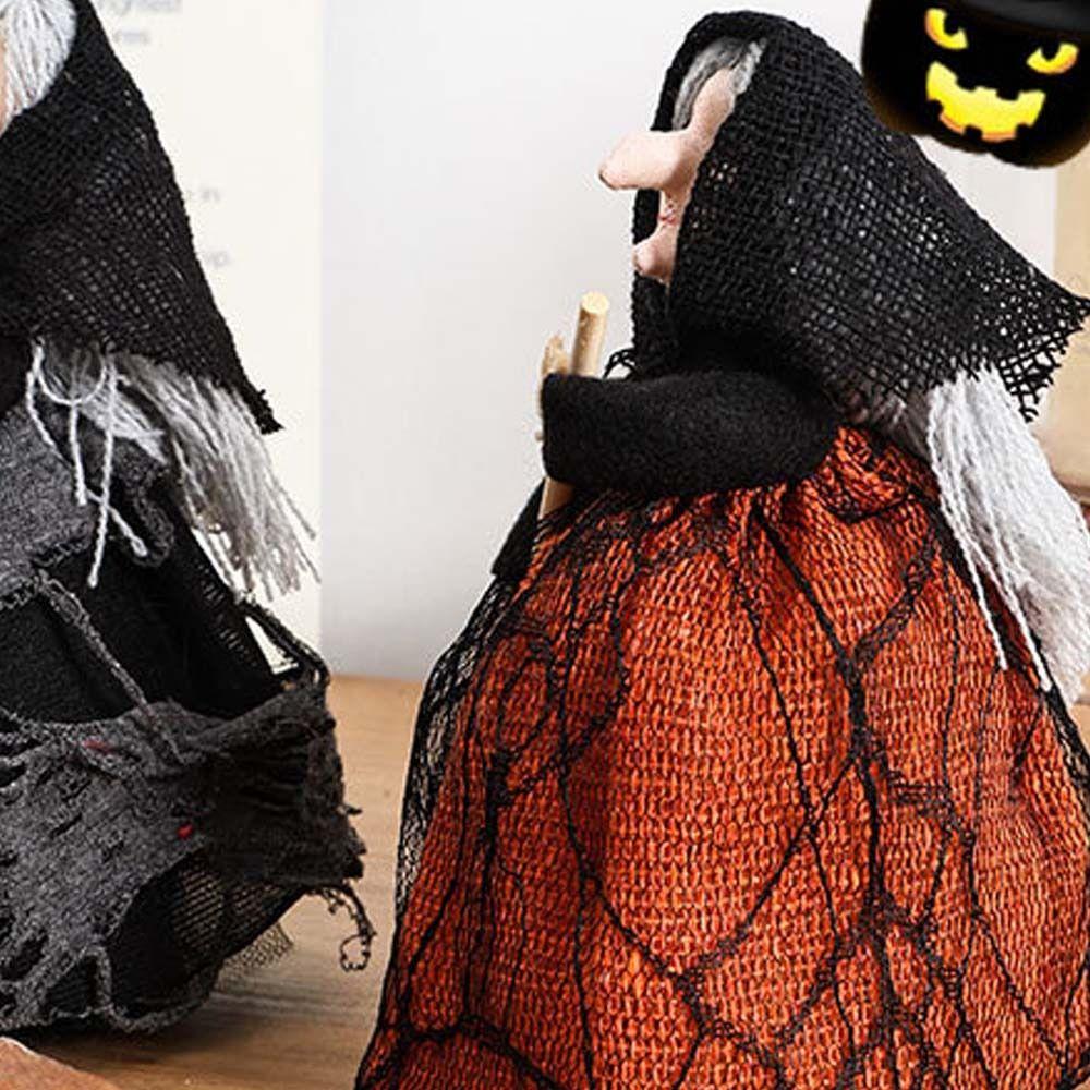Cute Witch Doll Realistic Halloween Witch Pendant Halloween Broom Witch Decoration Haunted House