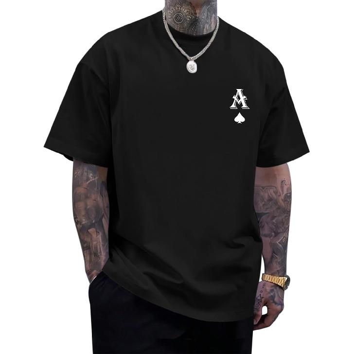 Men's Graphic Tees Vintage Oversize T Shirts Poker Ace of Spades Shirt Streetwear Rapper Casual Tee Top