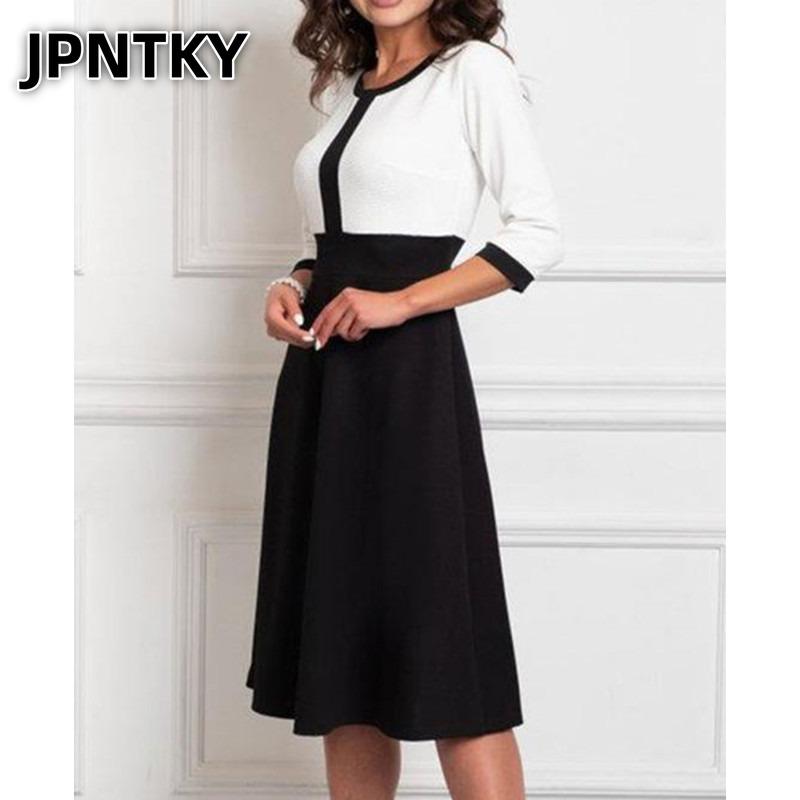 JPNTKY Moda Estiva Primavera Maniche a 1/2 Scollo O Abiti Casual