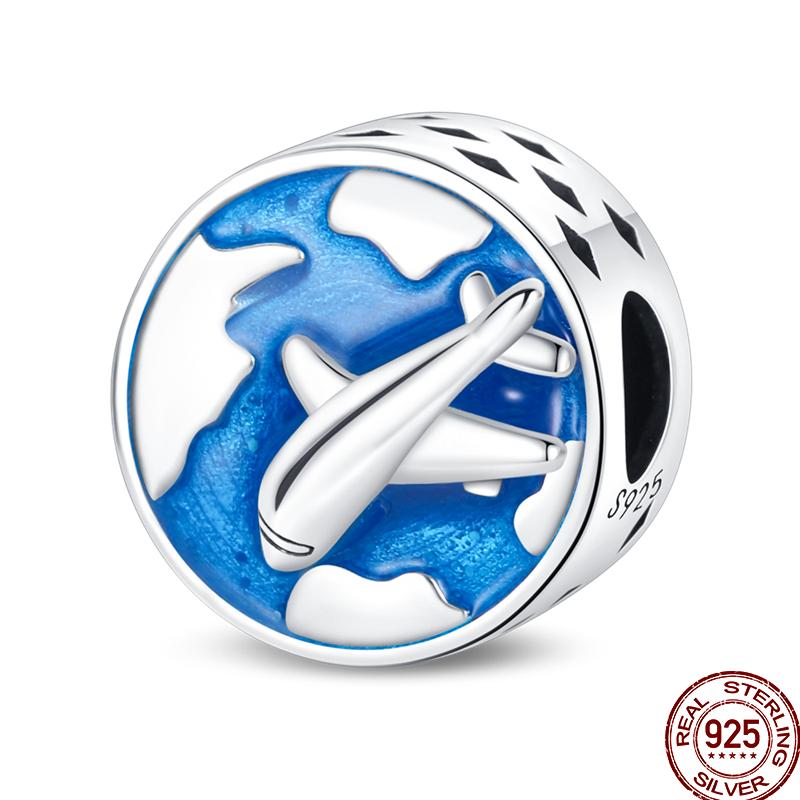 Copper Blue Mountains Airplane Stars Moon Blessing Charm Beads Suitable For 3Mm Original Bracelet Diy