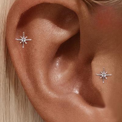 1PAIR Women's Fashion Stud Earrings, Octagonal Star Stud Earrings, Simple, Small and Versatile, Suitable for Gift-giving Daily Vacation Wear