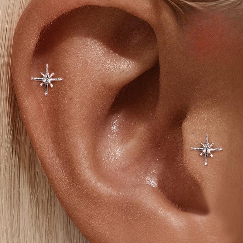 1PAIR women's fashion stud earrings, octagonal star stud earrings, simple, small and versatile, suitable for gift-giving daily vacation wear