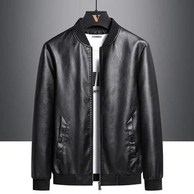 Spring and Autumn New PU Leather Jacket Men's Fashion Casual Plus Size Men's Jacket Casual Short Stand Collar Men's Jacket