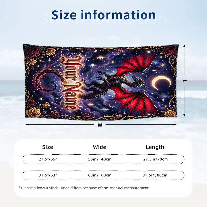 Dragon Phoenix Theme Beach Towel Personalized Custom Name & Text Soft Quick Dry Beach Towel for Swimming Travel