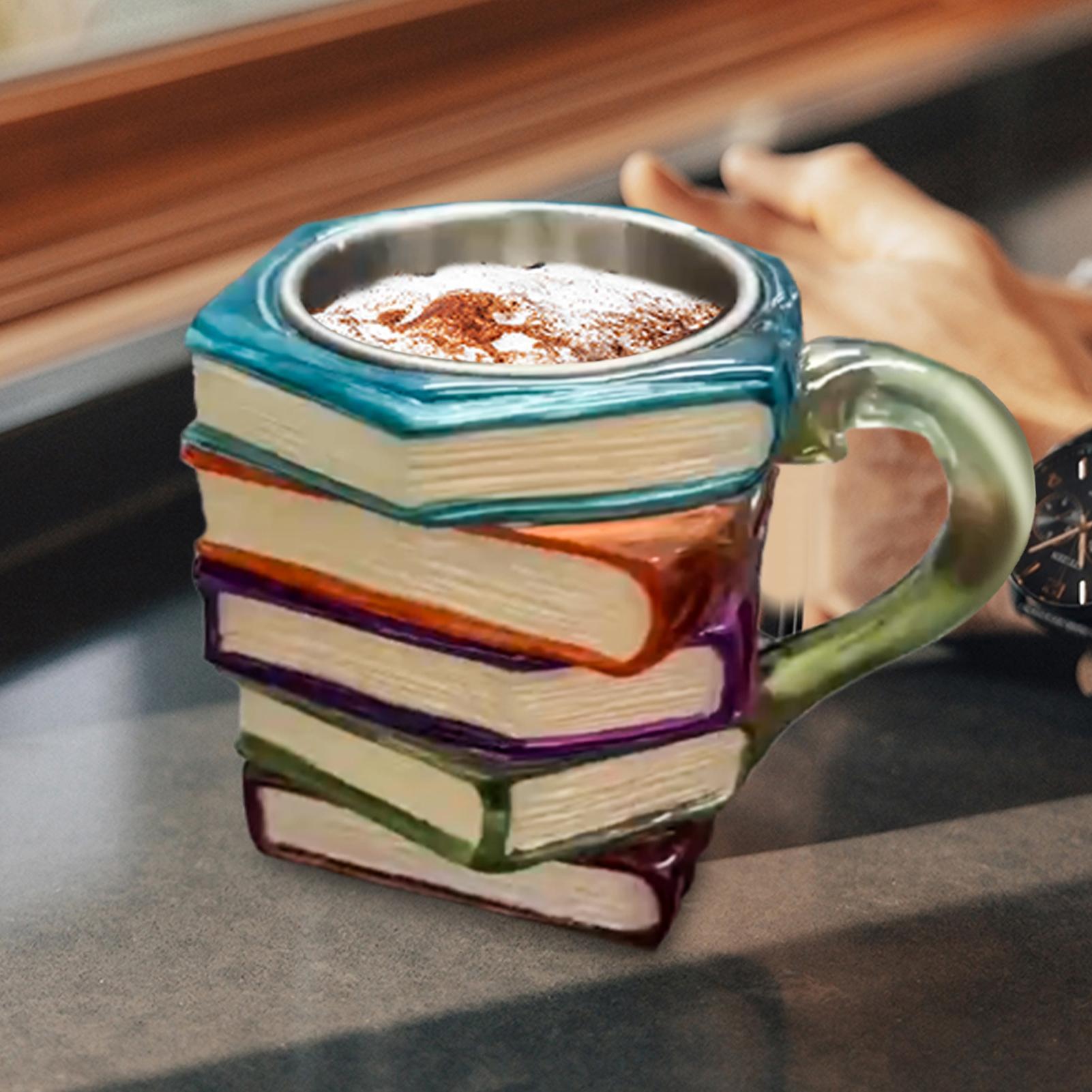 Painted Book Mug 3D Reading Milk Cup Book Stack Milk Cup with handle Novelty Resin Water Drinking Container Coffee Beer Mug Resin