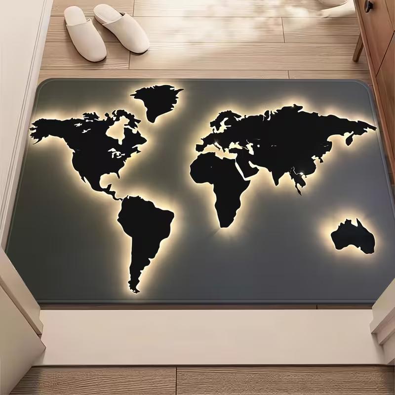 Luxury World Map Door Mat Gold Geographic Pattern Entrance Rug Soft Non-Slip Modern Minimalism Welcome Carpet for Home Decor