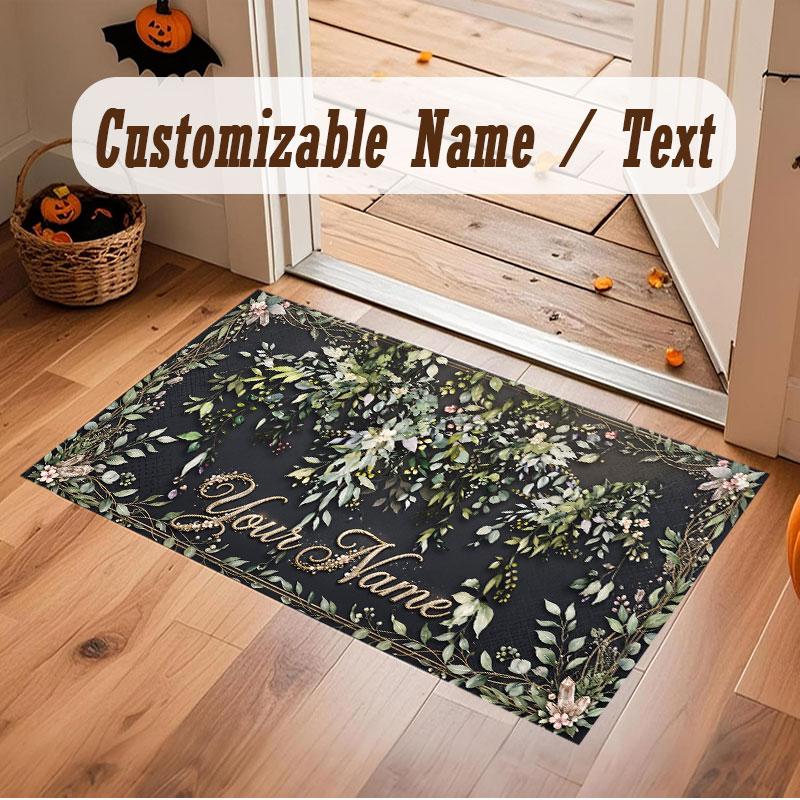 Floral Garden Theme Crystal Velvet Floor Rug Personalized Custom Name Text Warm Carpet Home Decoration