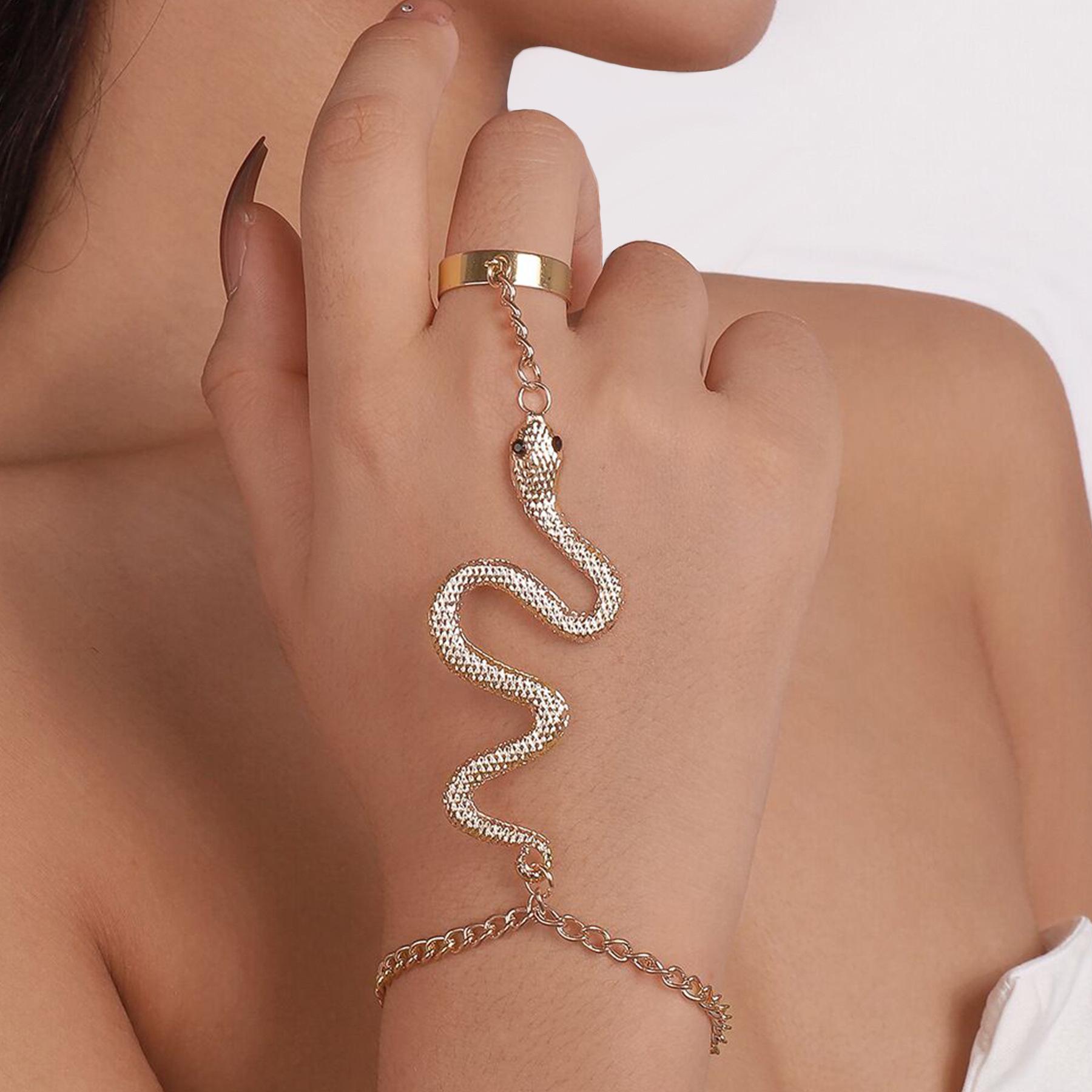 Cross Snake Shaped Ring-Chain Bracelet: Unique European American Fashion with Creative Exaggerated Design