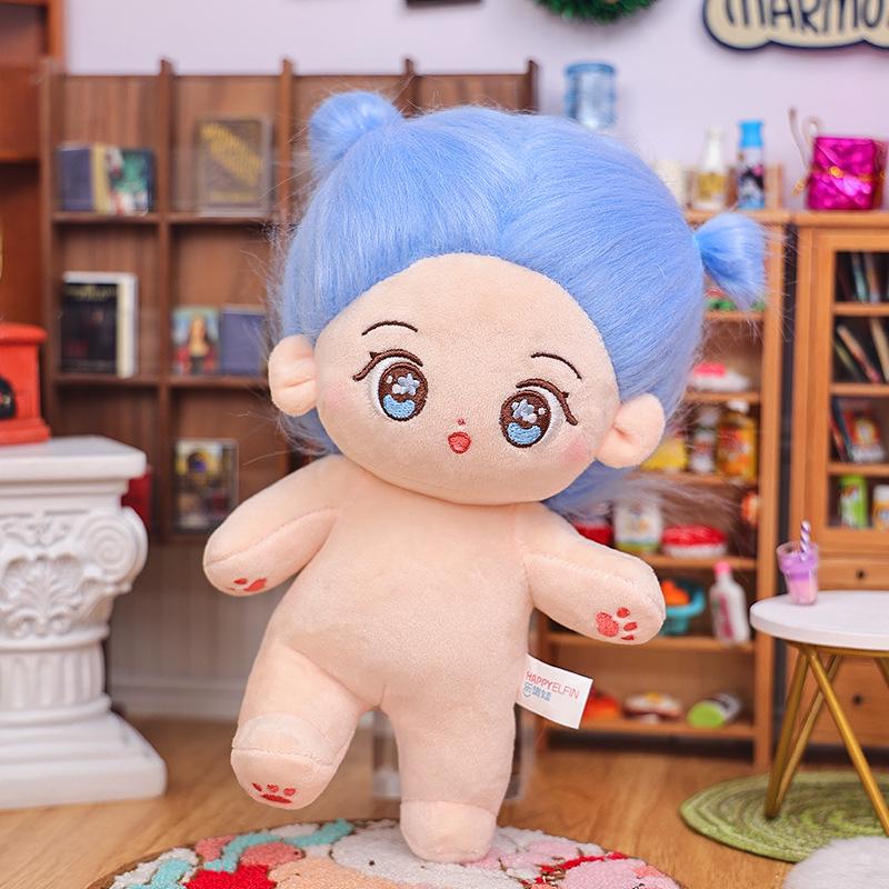 20cm Cotton Star Doll with Skeleton & Frizzy Hair - Nude Plush Doll