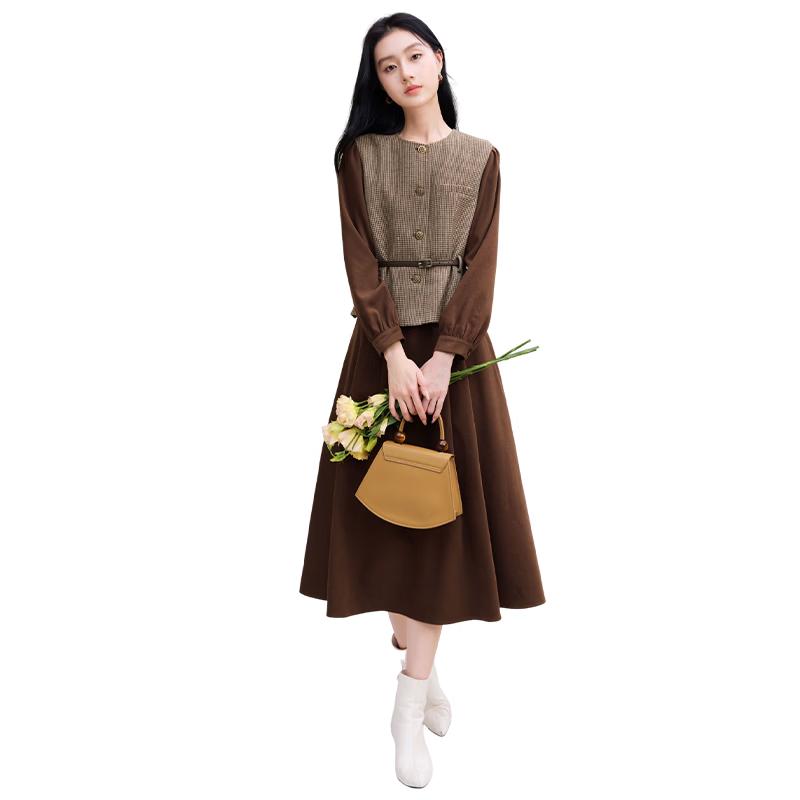 Xiangying Houndstooth Vest Dress Two-piece Set S