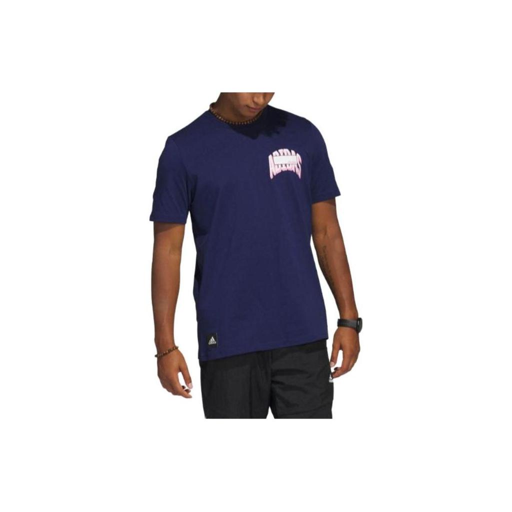 Adidas Alphabet Print Round Neck Short Sleeve T-Shirt Men Tops Navy-Blue H54655