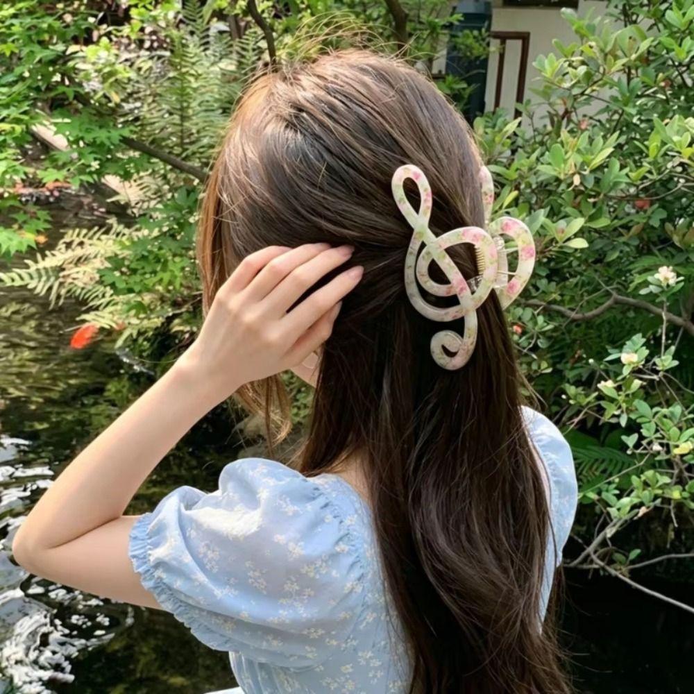 Non-Slip Musical Note Hair Claw Hairpin Large Size Shark Clip Plastic Grab Clip Travel