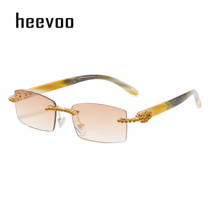 New Lady Small Rimless Square Diamonds Sunglasses Women Brand Fashion Rhinestone Gradient Rectangle Sun Glasses Female Uv400