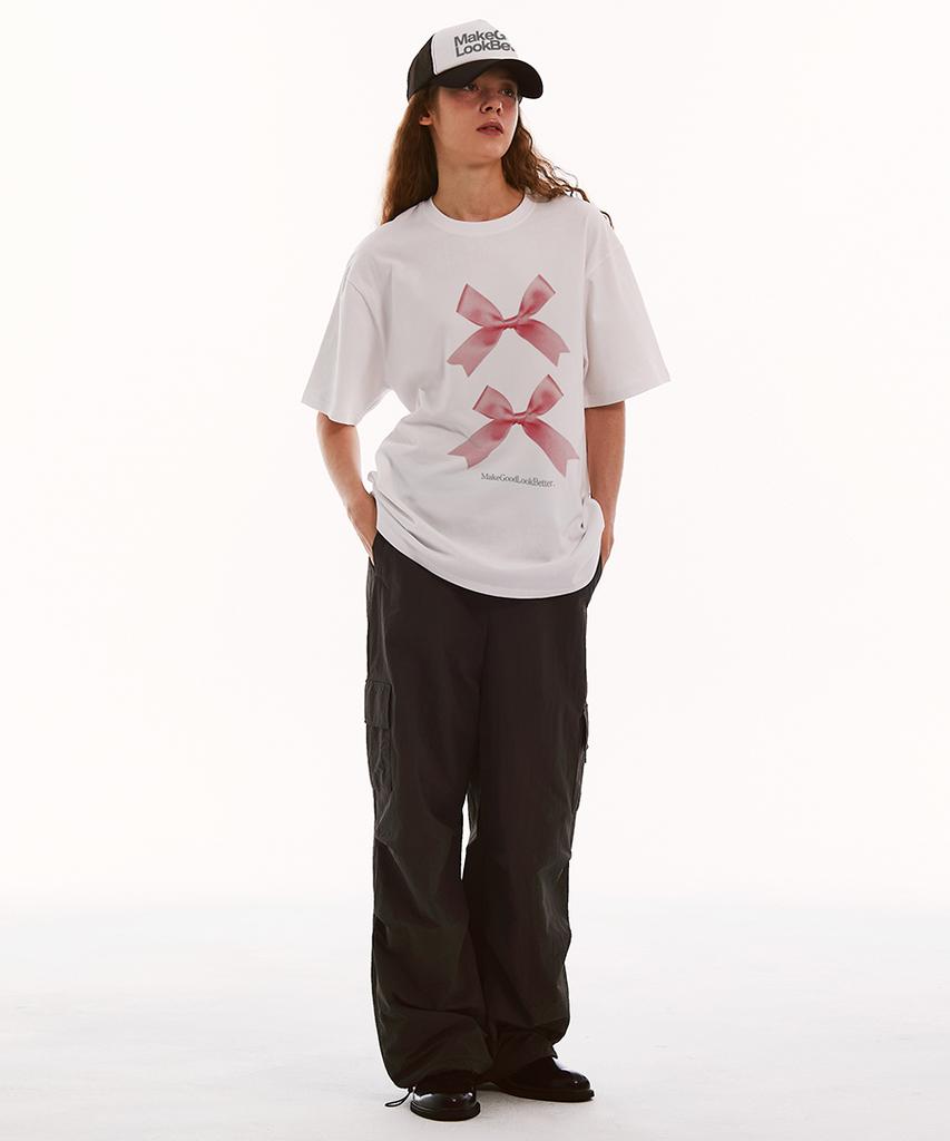 MATCHGLOBE Twice Ribbon Oversized Tee (White)