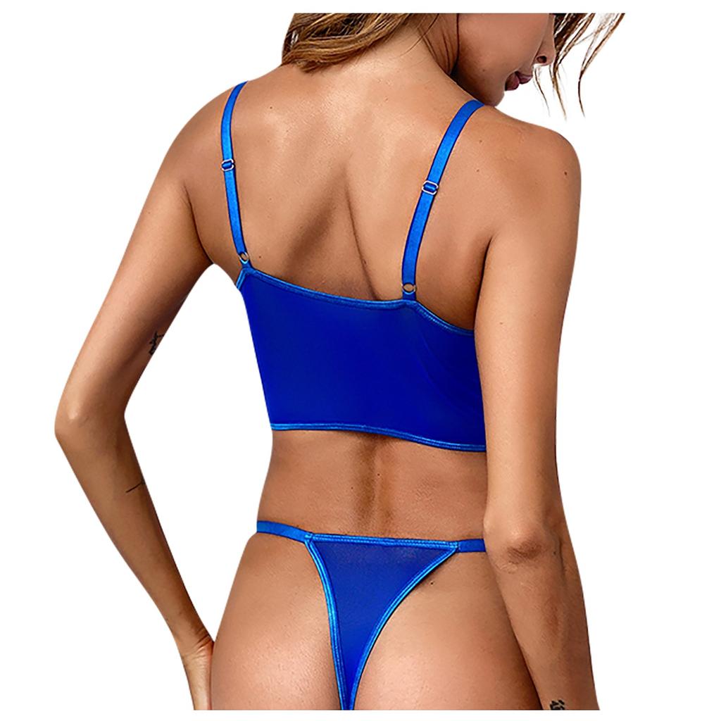Completo intimo da donna in due pezzi, sexy, con pizzo ricamato e trasparente